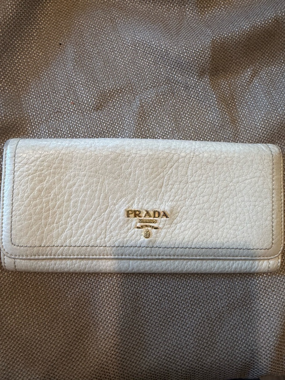 Prada Milano Ivory Pebbled Leather Continental Long Wallet Gold Hardware